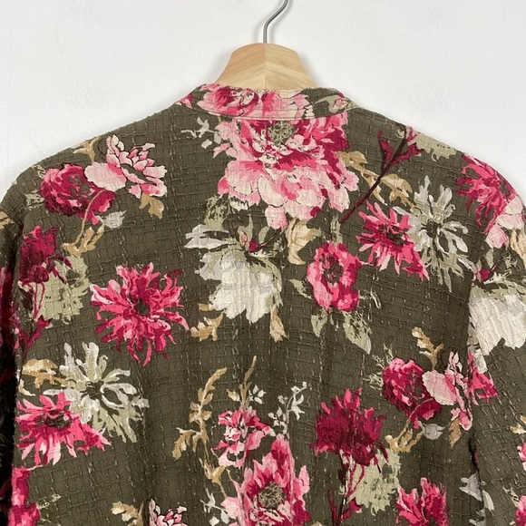 J Jill floral Jacket Womens L Button Down 2 Pocket Cardigan Pink Green Jacket - Picture 7 of 10
